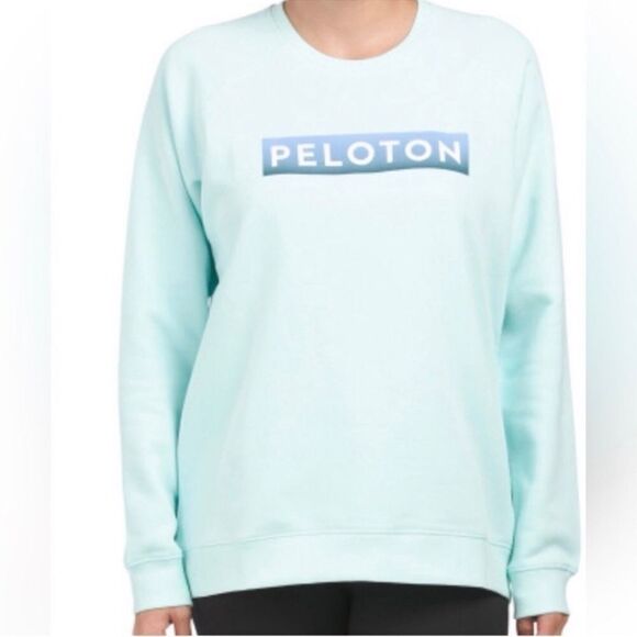 PELOTON L Mint Blue Green Classic Fleece Interior Crewneck Pullover Sweatshirt - Picture 13 of 15